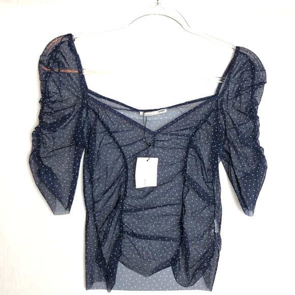 Zara Tops - Zara | Sheer 3/4 Sleeve Blue White Polka Dot Top